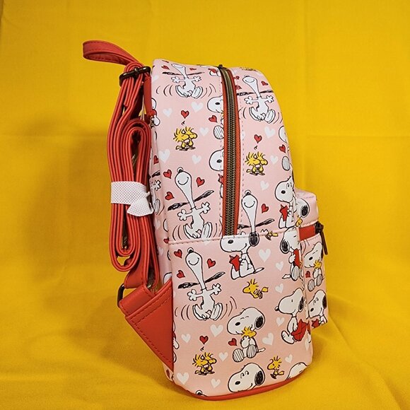 Loungefly Peanuts Snoopy & Woodstock Valentine\'s Day Heart AOP Mini Backpack NEW main image 12